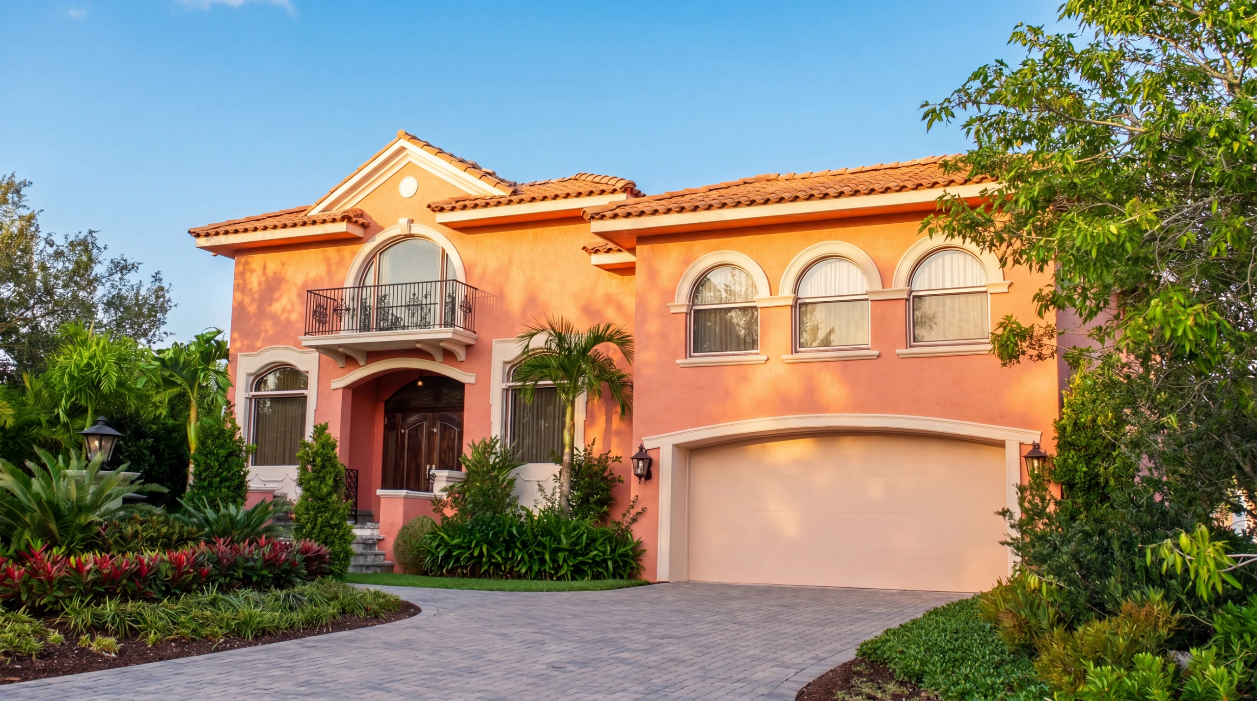Mediterranean Coral Gables home with tile roof and paver driveway